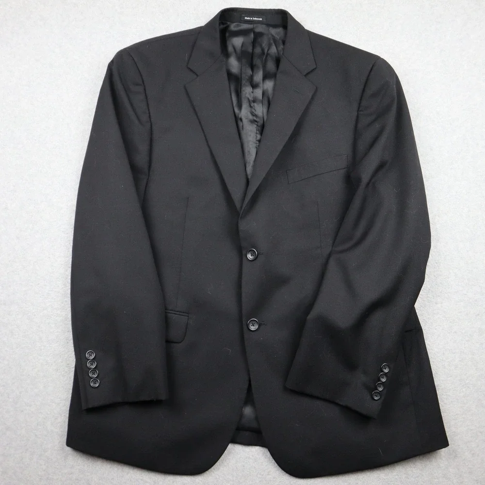 Pronto Uomo Blazer Mens 44R Platinum Black Wool Two-Button Solid Regular Fit